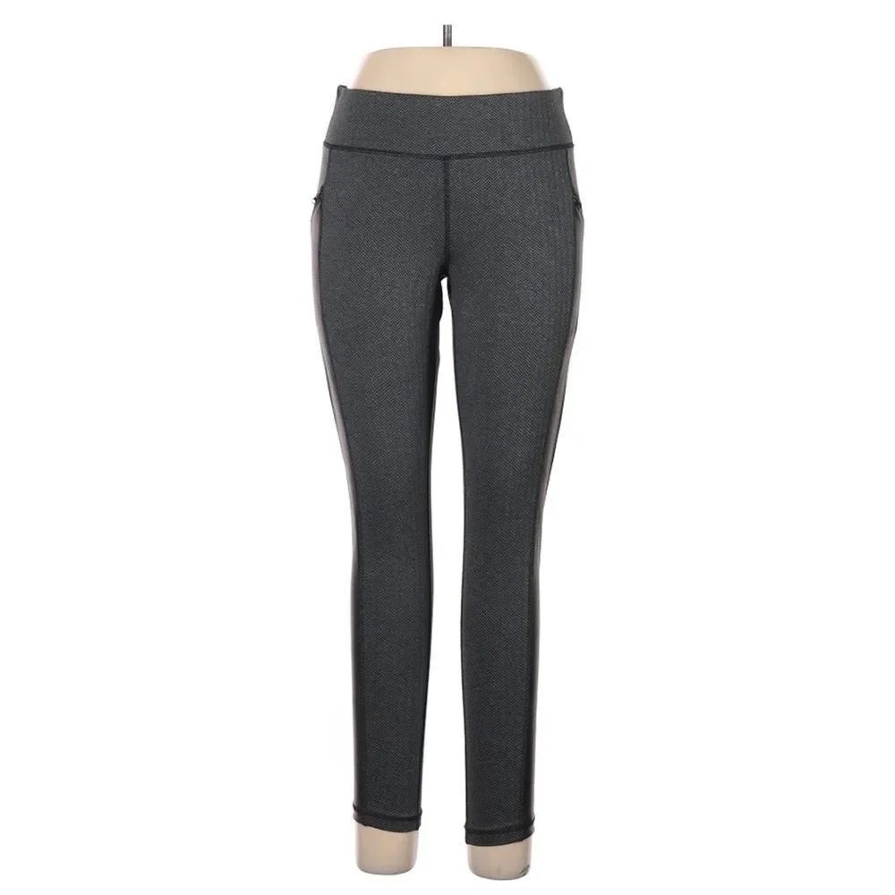 NWT XERSION Black Gray Herringbone Moto Style Side Faux Leather Leggings